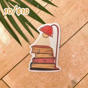 Cozy Reading Lamp & Books Sticker – Book Lover Aesthetic Vinyl Decal | Reader